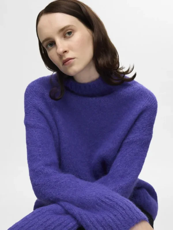 Strik>SELECTED HØJ HALS PULLOVER Purple