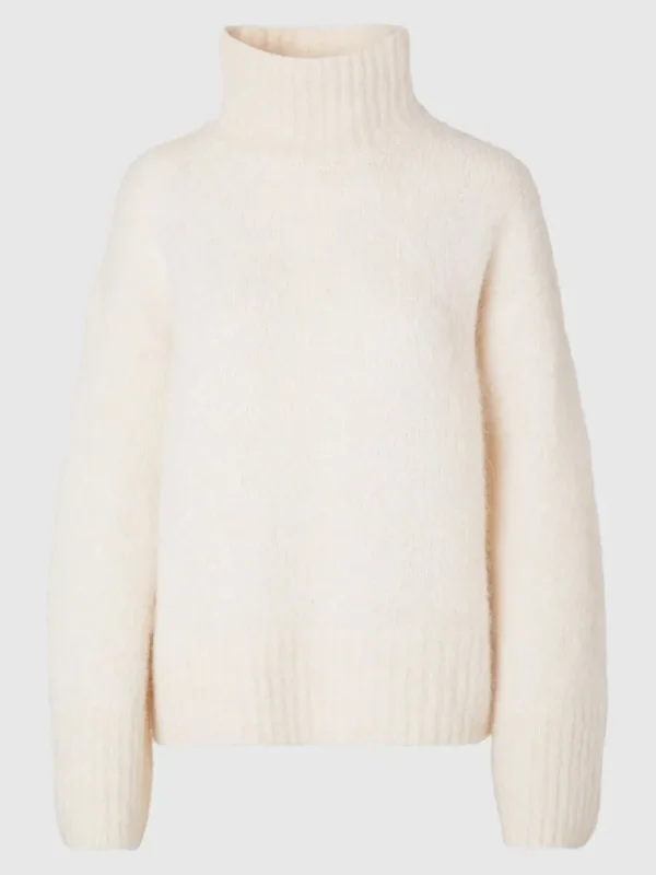 Strik>SELECTED HØJ HALS PULLOVER Beige