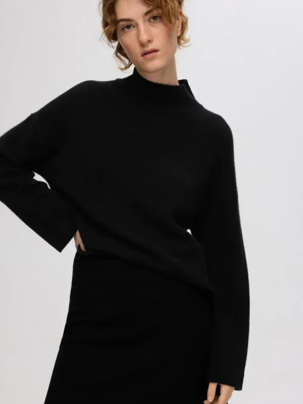 Strik>SELECTED HØJ HALS STRIKTRØJE Black