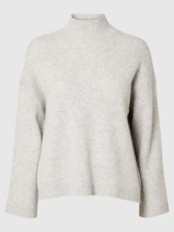 Strik>SELECTED HØJ HALS STRIKTRØJE Grey