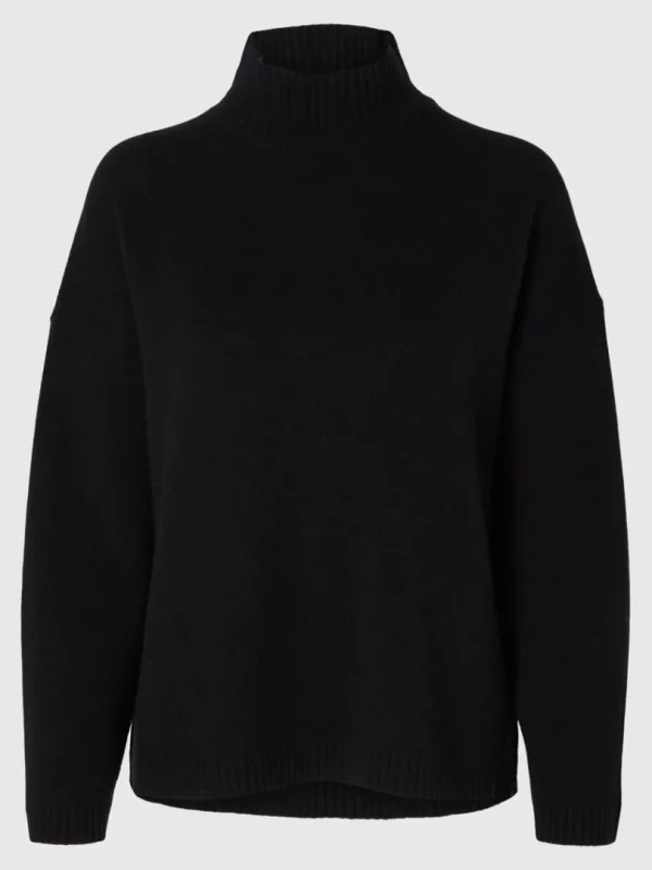 Strik>SELECTED HØJ HALS STRIKTRØJE Black