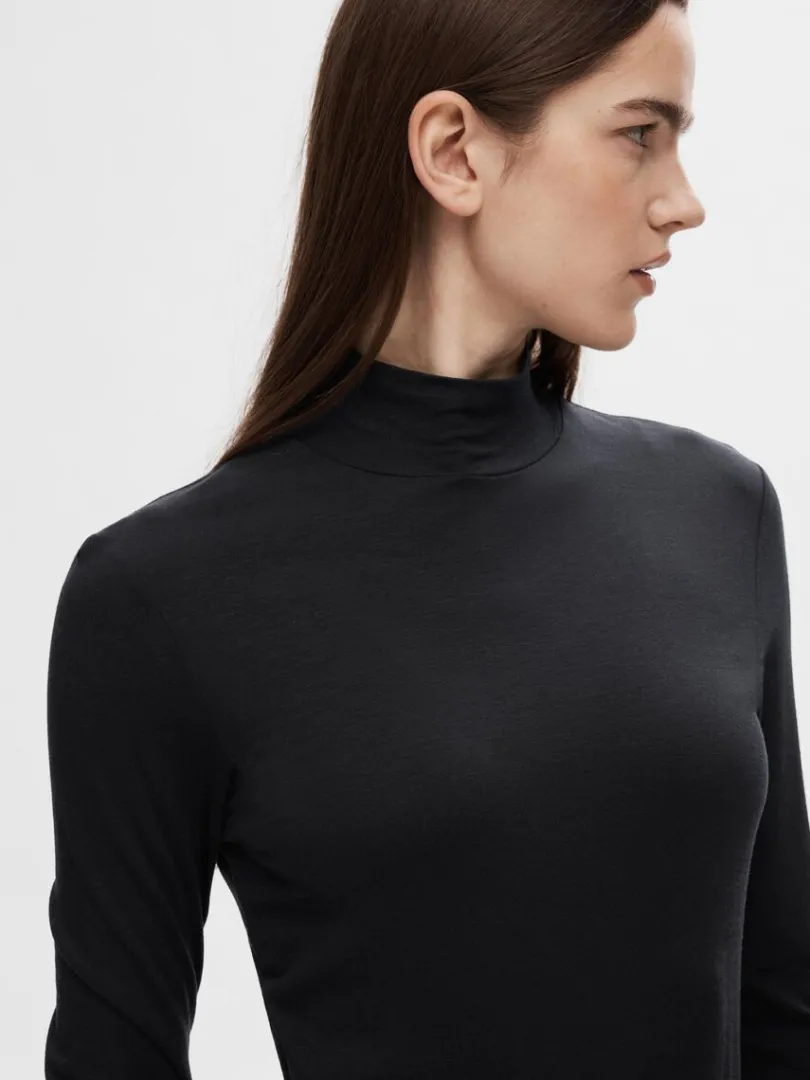 hj_hals_top_3.webp T-shirts | Toppe Og Bluser>SELECTED - HØJ HALS TOP Black