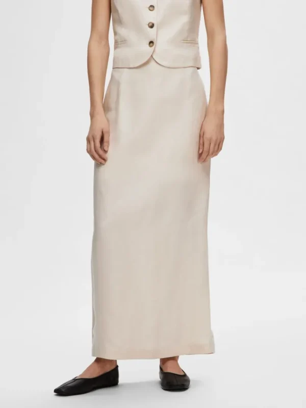Nederdele>SELECTED HØJTALJET MAXINEDERDEL Beige