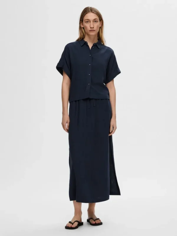Nederdele>SELECTED HØJTALJET MAXINEDERDEL Blue