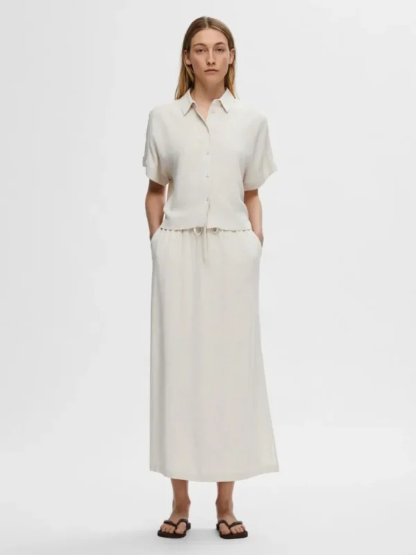 Nederdele>SELECTED HØJTALJET MAXINEDERDEL Beige