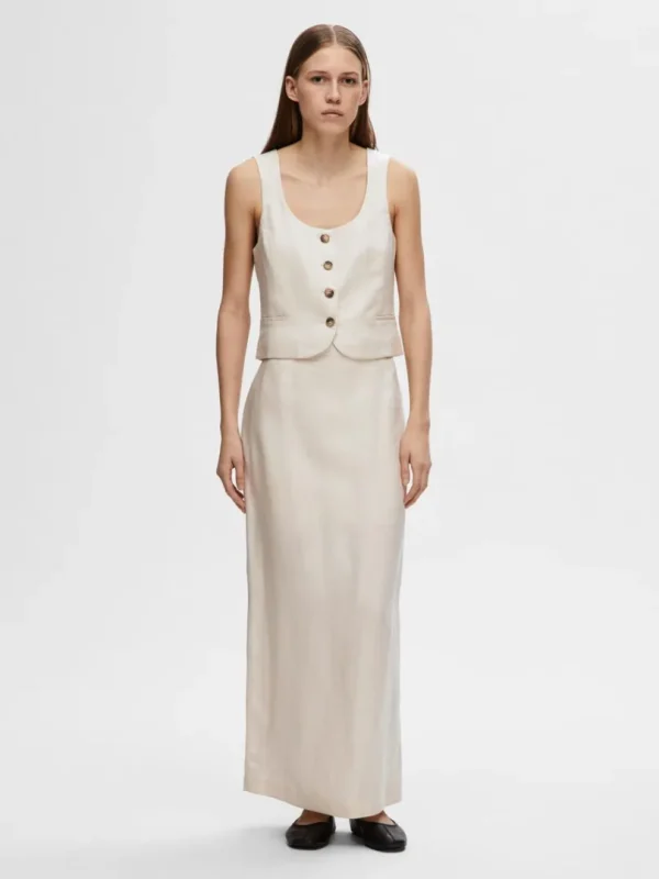Nederdele>SELECTED HØJTALJET MAXINEDERDEL Beige