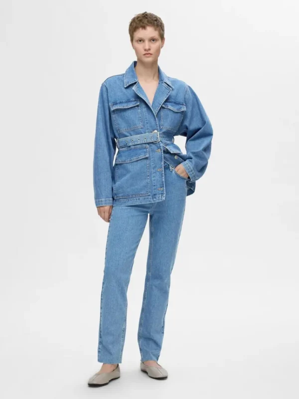 Jeans>SELECTED HØJTALJET STRAIGHT FIT JEANS Blue