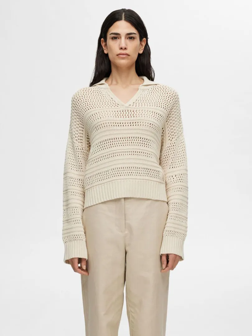 hklestil_pullover_0.webp Strik>SELECTED HÆKLESTIL PULLOVER Beige