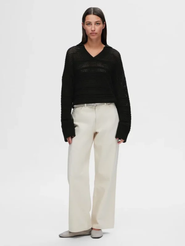 Strik>SELECTED HÆKLESTIL PULLOVER Black