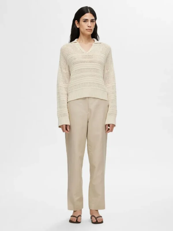 Strik>SELECTED HÆKLESTIL PULLOVER Beige