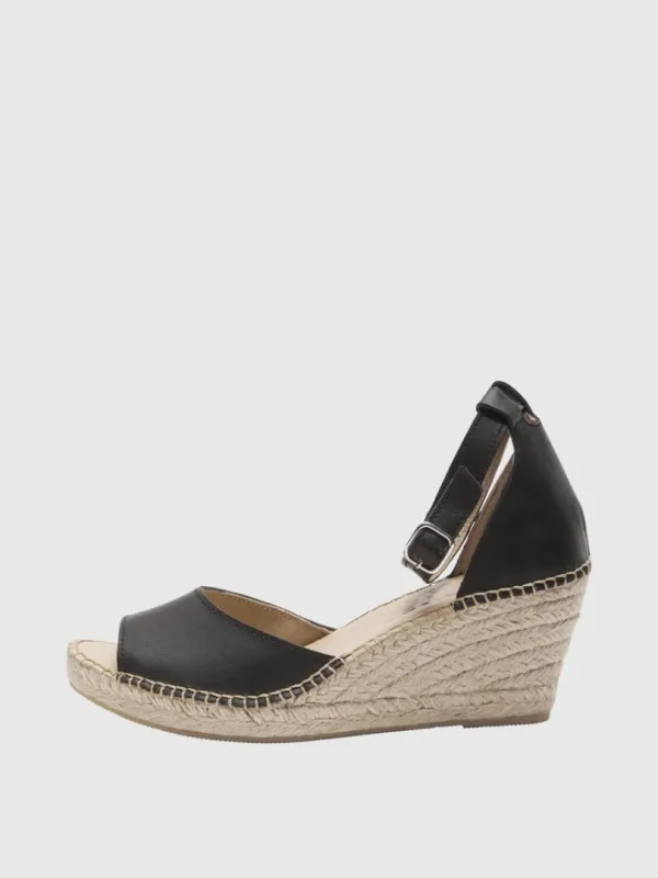 Sko>SELECTED HÆLE I LÆDER ESPADRILLOS Black