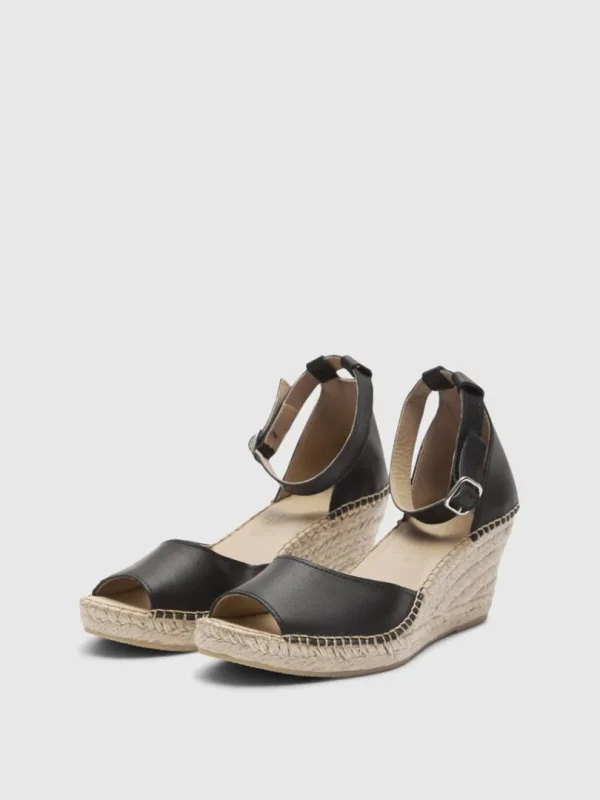 Sko>SELECTED HÆLE I LÆDER ESPADRILLOS Black