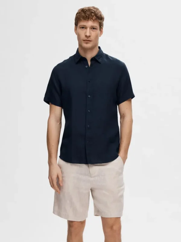 Skjorter>SELECTED 100% HØR KORTÆRMET SKJORTE Blue