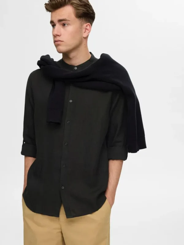 Skjorter>SELECTED 100% HØR LANGÆRMET SKJORTE Black
