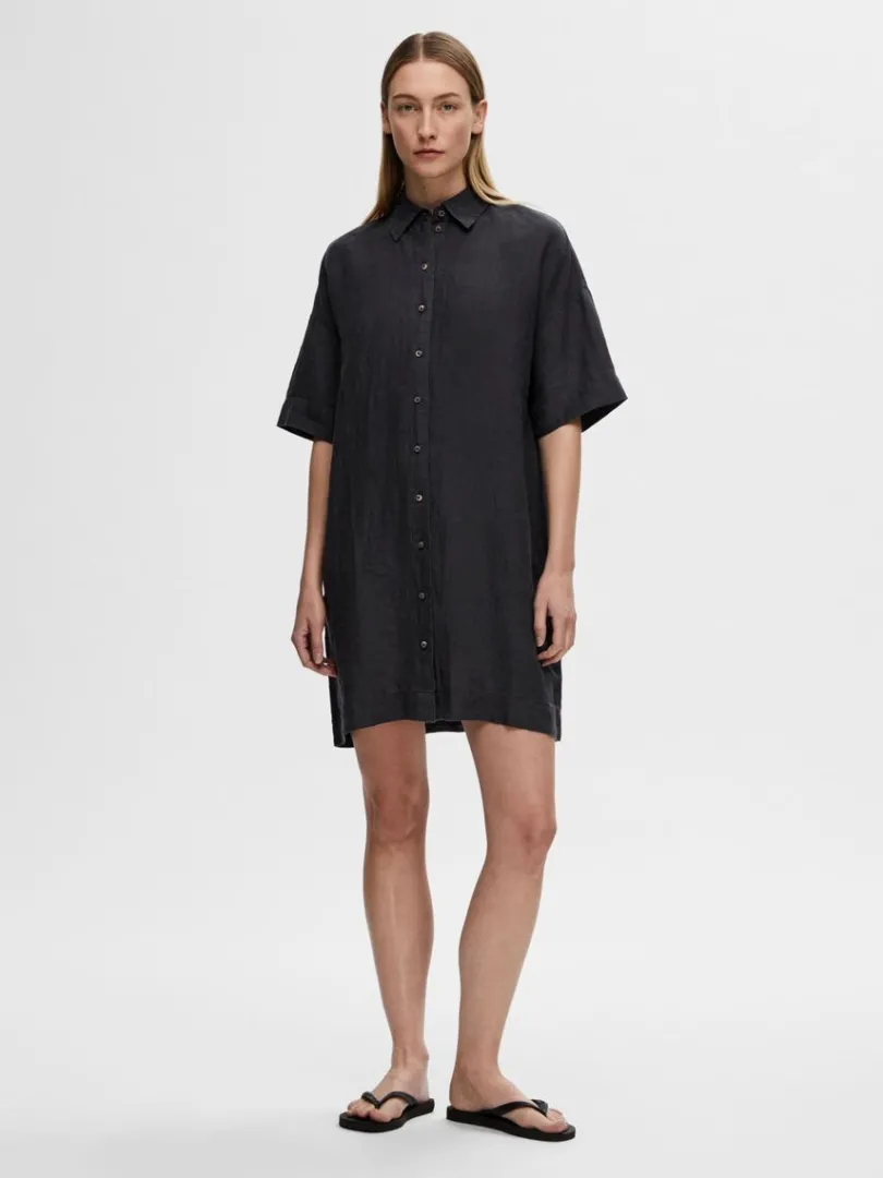 hr_skjortekjole_1.webp Kjoler>SELECTED HØR SKJORTEKJOLE Black