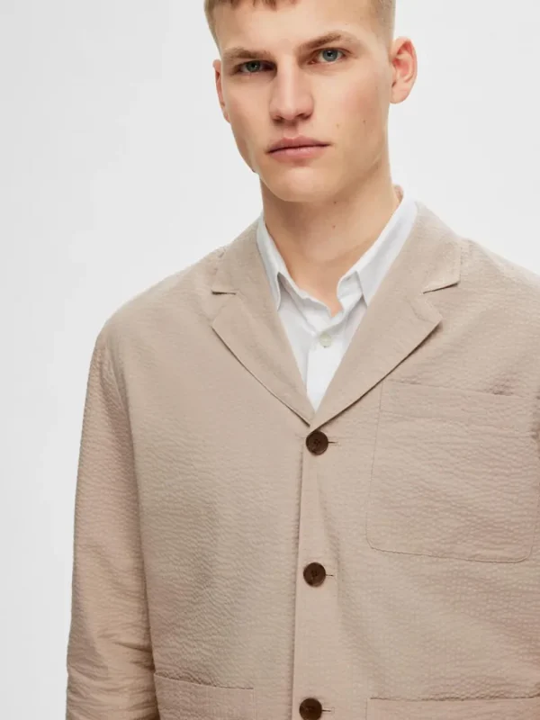 Jakkesæt & Blazers>SELECTED HYBRID BOMULD-SEERSUCKER BLAZER Beige