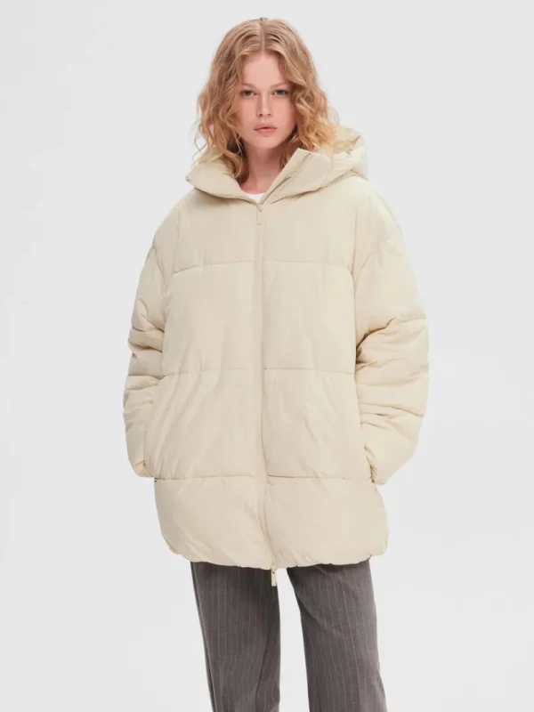 Overtøj>SELECTED JUSTERBAR PUFFERJAKKE Beige