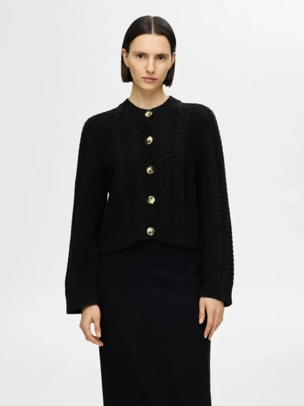 Strik>SELECTED KABELSTRIK CARDIGAN Black