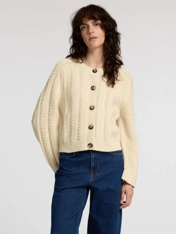 Strik>SELECTED KABELSTRIK CARDIGAN Beige