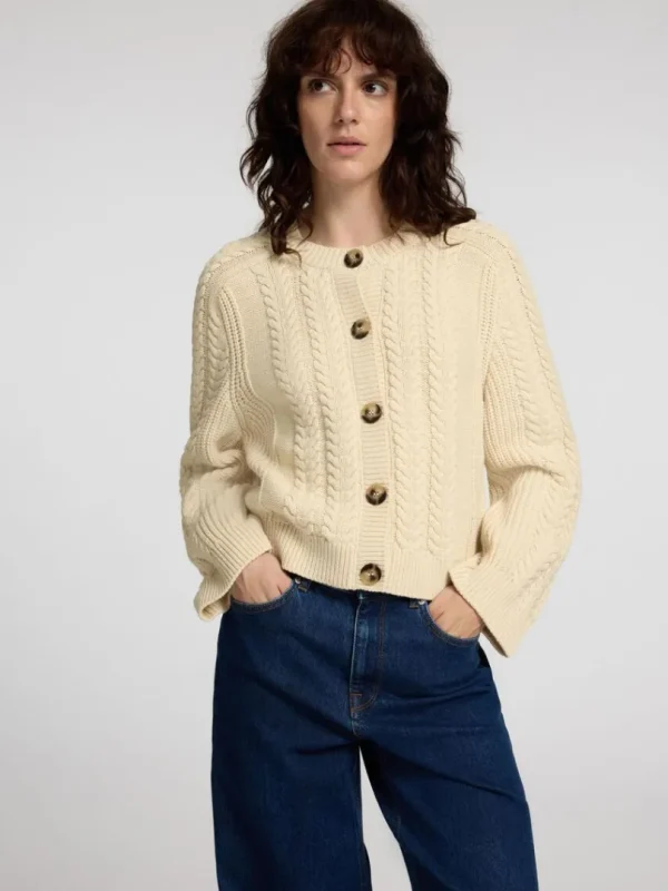 Strik>SELECTED KABELSTRIK CARDIGAN Beige