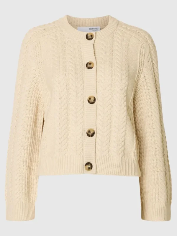 Strik>SELECTED KABELSTRIK CARDIGAN Beige