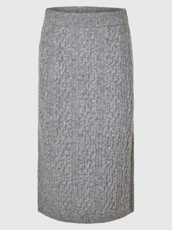 Nederdele>SELECTED KABELSTRIK MIDINEDERDEL Grey