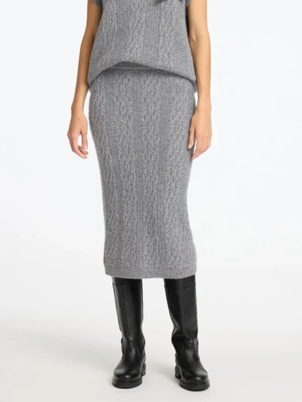 Nederdele>SELECTED KABELSTRIK MIDINEDERDEL Grey