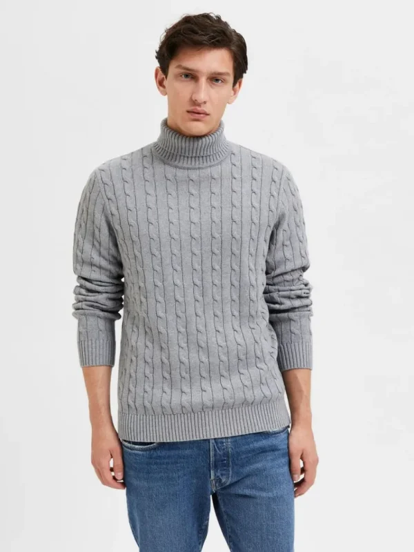 Strik>SELECTED KABELSTRIK PULLOVER Grey