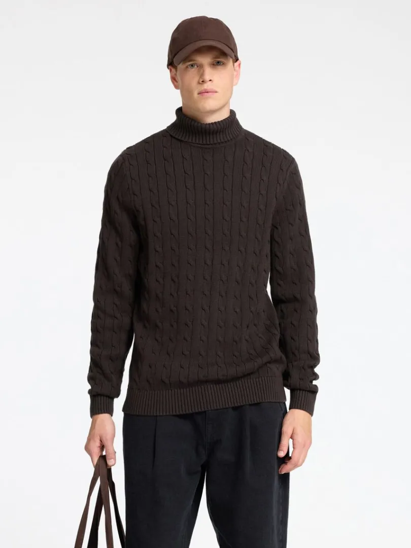 kabelstrik_pullover_0-4.webp Strik>SELECTED KABELSTRIK PULLOVER Brown