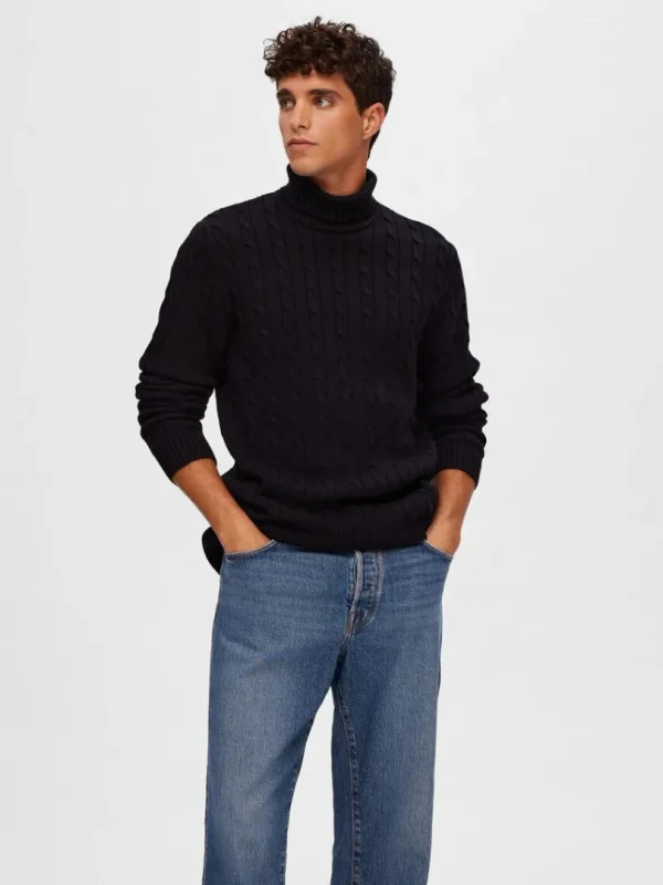 Strik>SELECTED KABELSTRIK PULLOVER Black