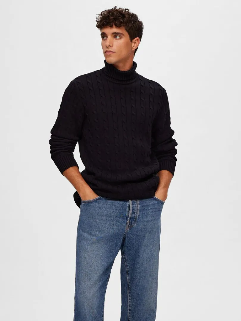 kabelstrik_pullover_0.webp Strik>SELECTED KABELSTRIK PULLOVER Black