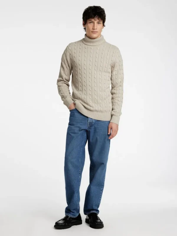 Strik>SELECTED KABELSTRIK PULLOVER Beige