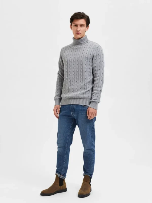 Strik>SELECTED KABELSTRIK PULLOVER Grey