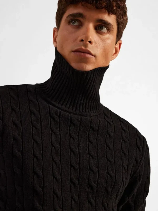 Strik>SELECTED KABELSTRIK PULLOVER Black