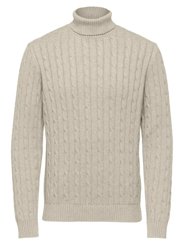 Strik>SELECTED KABELSTRIK PULLOVER Beige