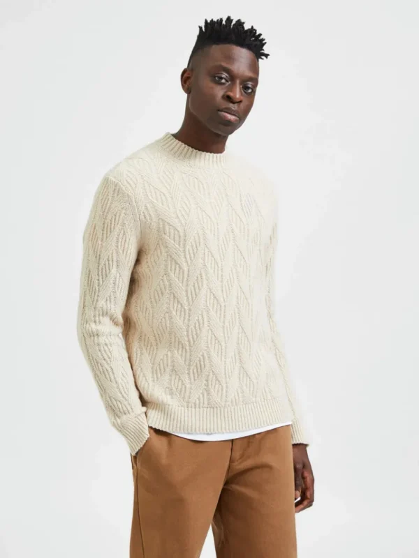 Strik>SELECTED KABELSTRIK STRIKTRØJE Beige