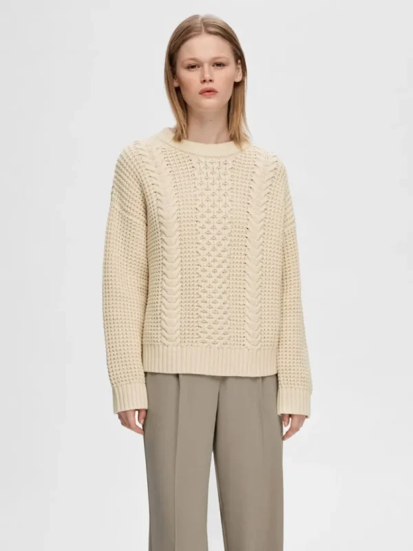Strik>SELECTED KABELSTRIK STRIKTRØJE Beige