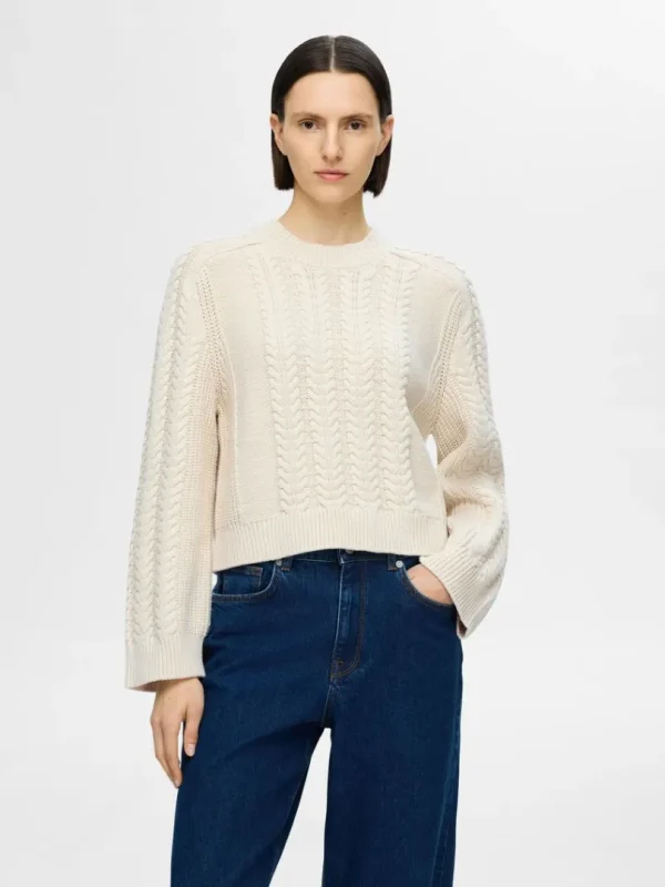 Strik>SELECTED KABELSTRIK STRIKTRØJE Beige