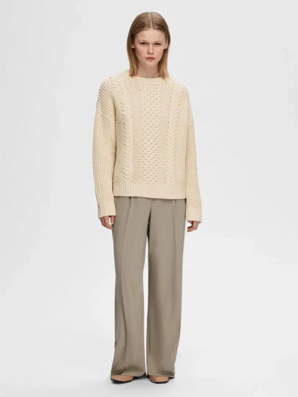 Strik>SELECTED KABELSTRIK STRIKTRØJE Beige