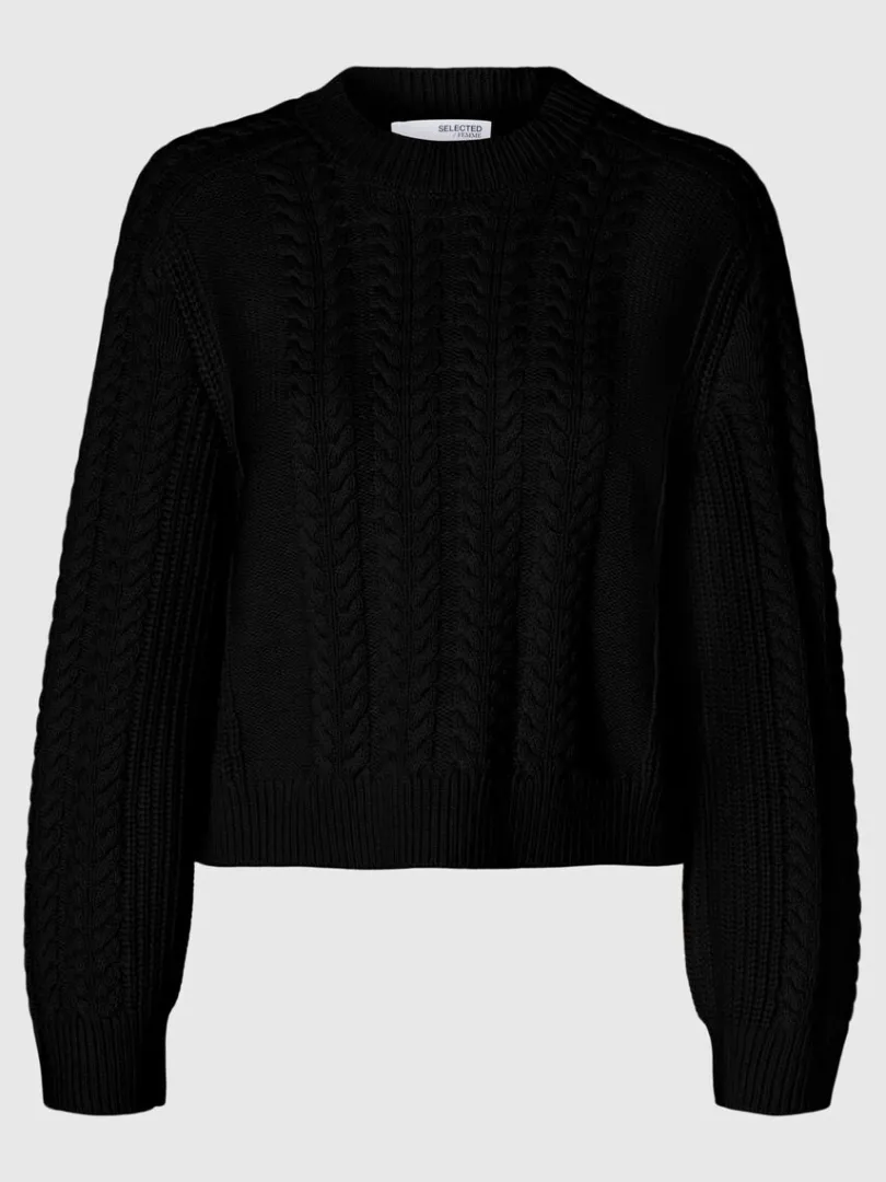 kabelstrik_striktrje_5-1.webp Strik>SELECTED KABELSTRIK STRIKTRØJE Black