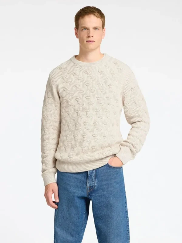 Strik>SELECTED KABELSTRIK SWEATER MED RUND HALS Beige