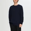 Strik>SELECTED KABELSTRIK SWEATER MED RUND HALS Blue