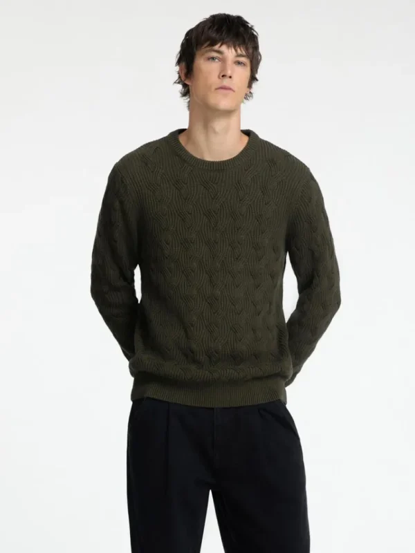 Strik>SELECTED KABELSTRIK SWEATER MED RUND HALS Green