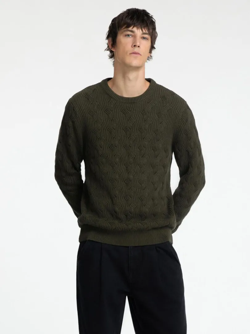 kabelstrik_sweater_med_ru_0-2.webp Strik>SELECTED KABELSTRIK SWEATER MED RUND HALS Green
