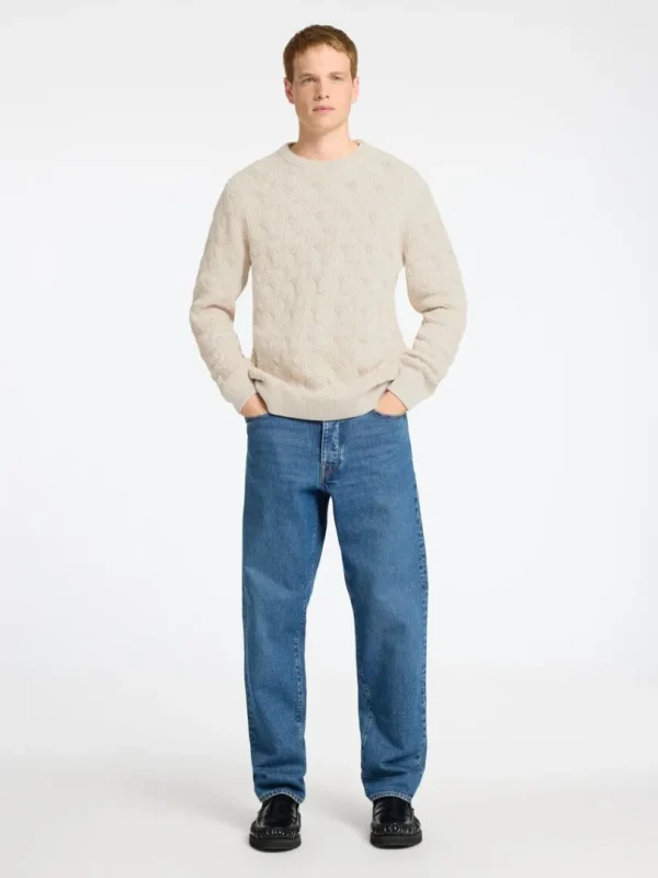 Strik>SELECTED KABELSTRIK SWEATER MED RUND HALS Beige