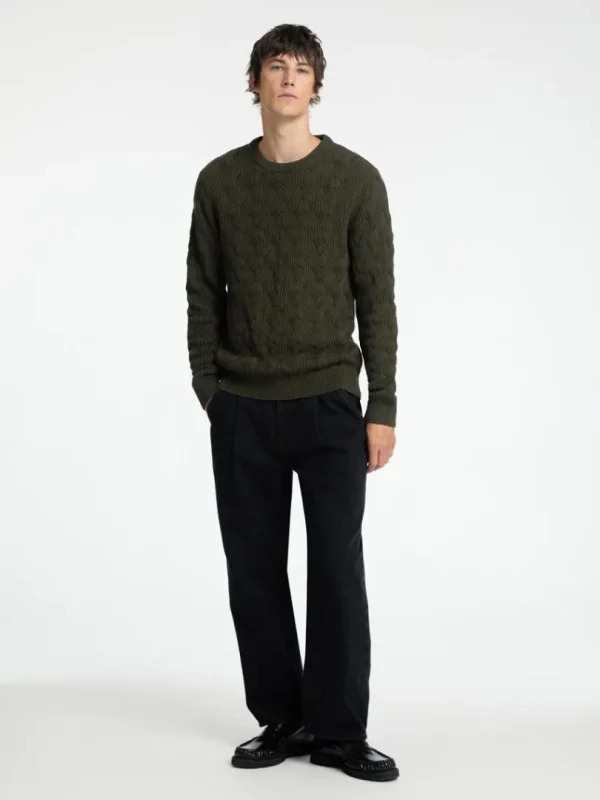 Strik>SELECTED KABELSTRIK SWEATER MED RUND HALS Green