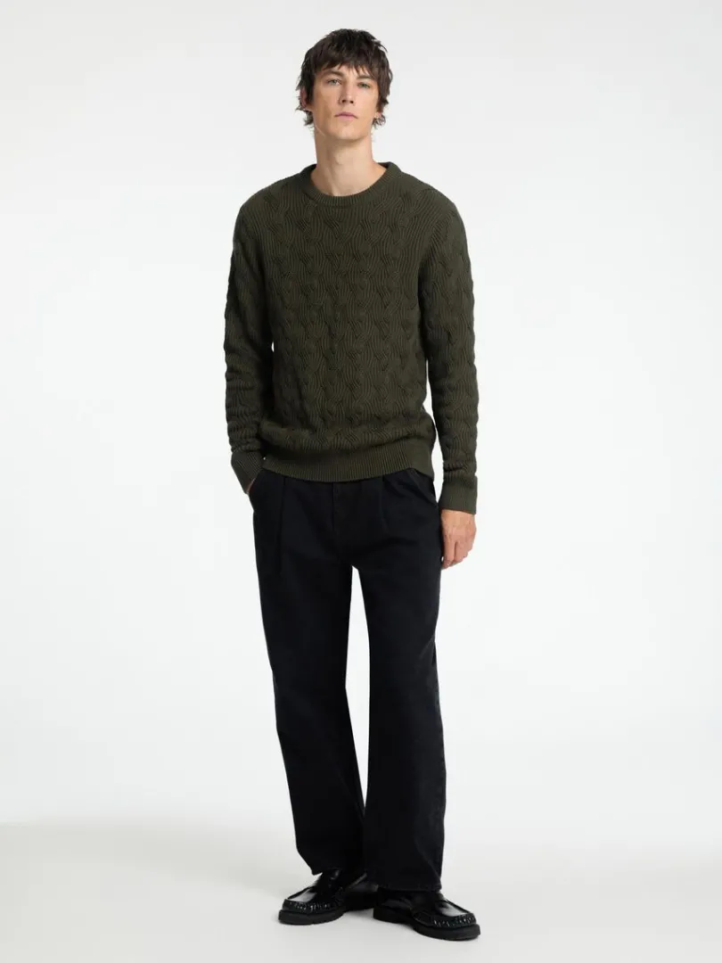 kabelstrik_sweater_med_ru_1-2.webp Strik>SELECTED KABELSTRIK SWEATER MED RUND HALS Green