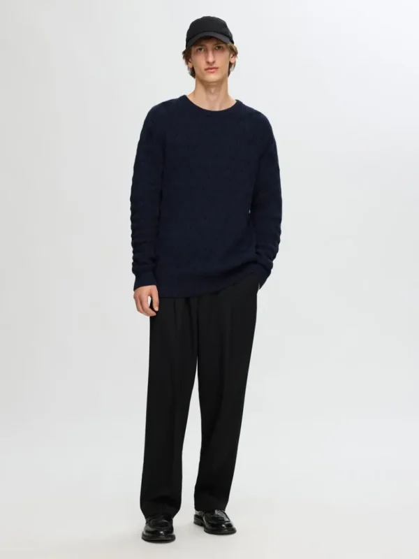Strik>SELECTED KABELSTRIK SWEATER MED RUND HALS Blue