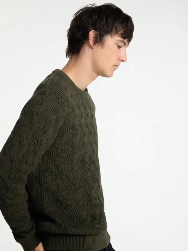 Strik>SELECTED KABELSTRIK SWEATER MED RUND HALS Green