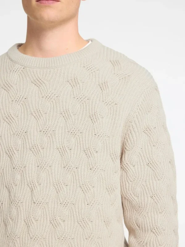Strik>SELECTED KABELSTRIK SWEATER MED RUND HALS Beige